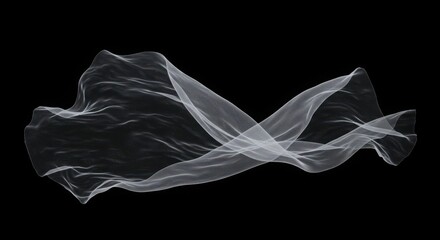 Abstract flowing white fabric on black background