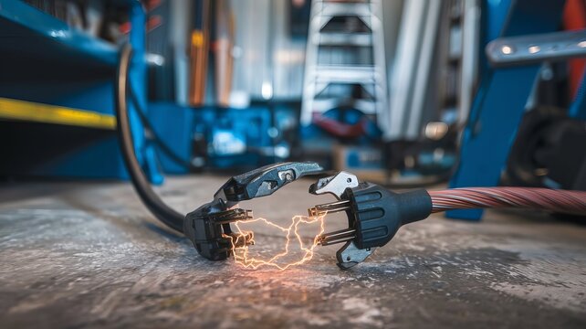 Close-Up of a Broken Electric Wire with Visible Sparks and Flowing Electricity
- Powered by Adobe