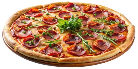Delicious Pizza with Bacon, Salami & Cheese - Top View
