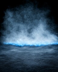 Fototapeta premium Abstract Misty Smoke over Glowing Electric Blue Ground in Dark Mysterious Atmosphere