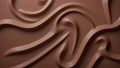 Abstract composition of dynamic 3D wavy lines in Mocha Mousse color palette, minimalistic design