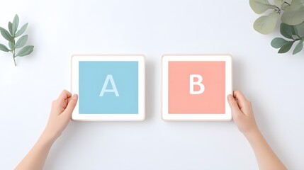 A split A/B testing interface comparing two digital ad versions, isolated on a white background.