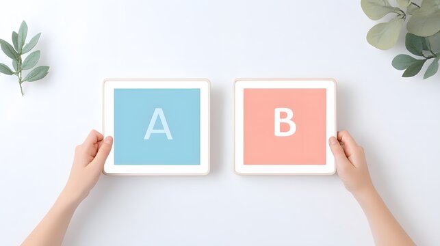 A split A/B testing interface comparing two digital ad versions, isolated on a white background.