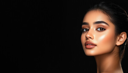 Fototapeta premium close up of young indian woman on black background