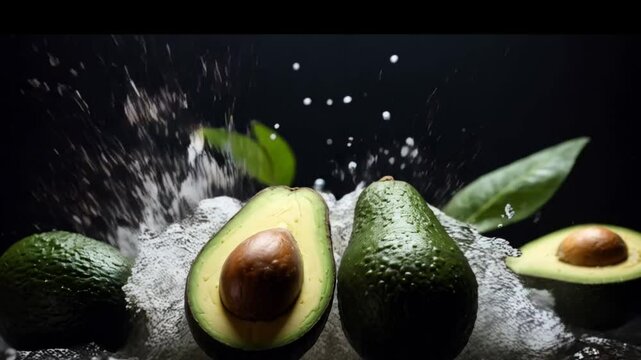 The avocados are dropping into water and water splashes