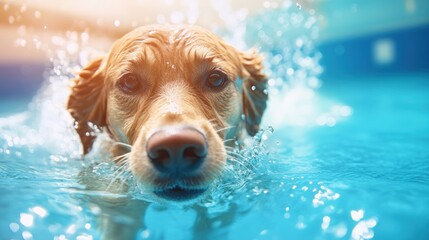 Playful Dog Swimming in Pool