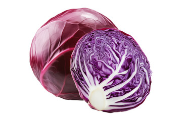 Fototapeta premium Close-up of a sliced purple cabbage isolated on transparent background. Concept of fresh vegetables and healthy eating
