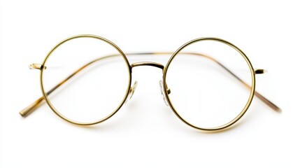 Realistic oil painting of vintage round brass framed glasses on a clean white background