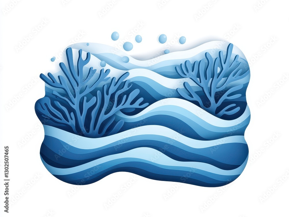Poster abstract representation of ocean waves and coral reefs with layered textures