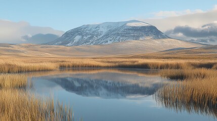 Serene mountain lake reflection tranquil landscape