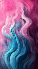 Fototapeta premium Abstract Color Symphony: A visually stunning abstract composition features flowing strands of vibrant pink and teal hues, creating a mesmerizing dance of color and form.