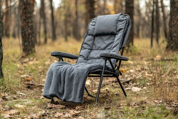 Cozy Outdoor Folding Chair Surrounded by Trees in a Peaceful Nature Scene