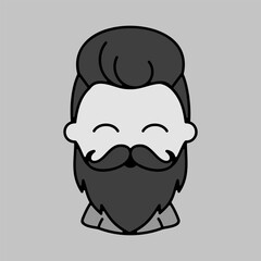 Bearded man's face vector icon. Hipster character