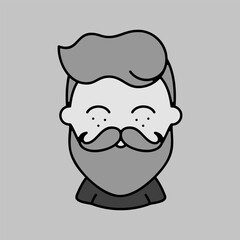 Bearded man's face vector icon. Hipster character