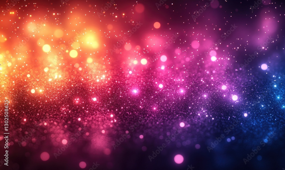 Poster vibrant abstract background with glowing multicolored bokeh and glitter effect. gradient colors, shi