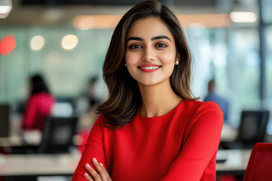 young indian business woman working on computer at office