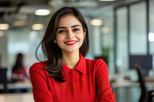 young indian business woman working on computer at office
