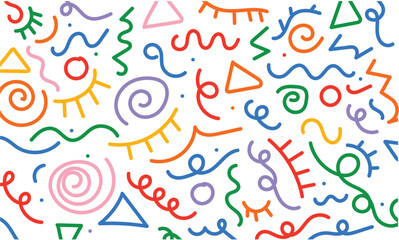 Fun colorful line doodle seamless pattern. Simple childish scribble backdrop. Vector illustration