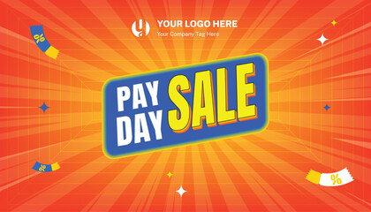 Colorful Payday Sale Banner with comics on a colorful dynamic background. Editable Vector Illustration.