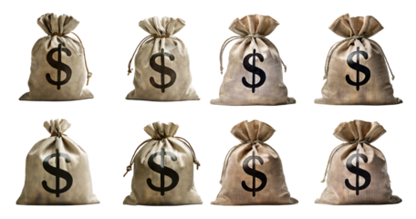 Sacks of Money with Dollar Sign for Financial Concepts and Ideas, Bundle Set Collection, Isolated on Transparent Background