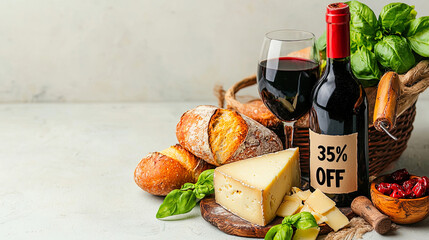 Gourmet Food Sale Banner with 35% Off Handwritten Text and Rustic Kitchen
