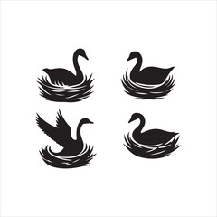 set of black and white swans
