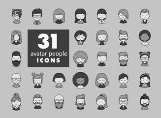 Obraz premium Set of avatar related vector grayscale icons
