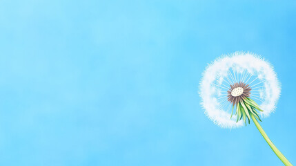 Obraz premium Dandelion seed head against soft blue background