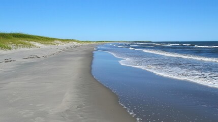 Serene Coastal Scene Sandy Beach Meets Ocean Waves