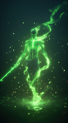 glowing green skeletal warrior with sword