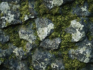 Obraz premium A close-up of mossy stone surface with natural textures 