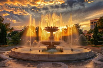 Ceasars Palace Hotel, Resort and Casino Fountain at Sunset in Las Vegas, Nevada