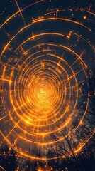 Celestial Abstract: A mesmerizing abstract composition featuring concentric circles of illuminated lines against a backdrop of deep blue sky.