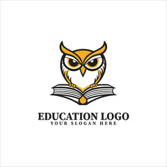 Vector Education Logo with Wise Owl and Open Book for School Learning and Academic Institution Branding

