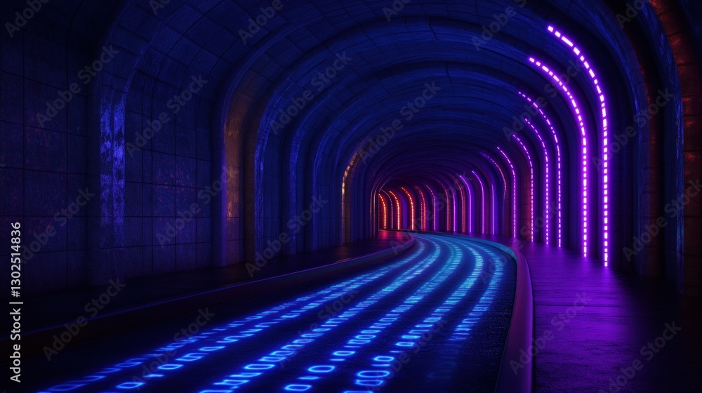 Poster neon tunnel with binary code pathway