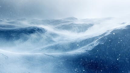 Fototapeta premium A dramatic blizzard scene snow whirls amidst icy winds in the mountains, obscuring visibility