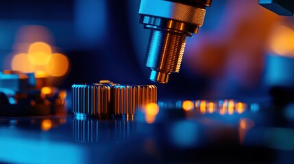 Microscope examining circuit board in lab