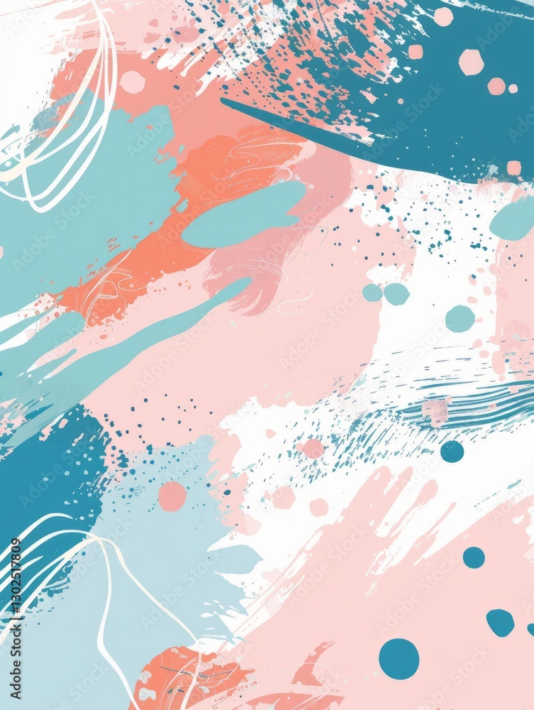 Poster an abstract composition with freeform brushstrokes and splashes of paint.