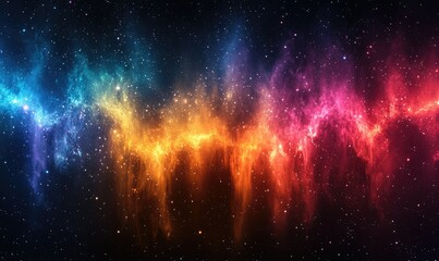 Vibrant cosmic nebulae, swirling in shades of blue, orange, pink, and red against a dark starry background, showcasing a stunning space landscape