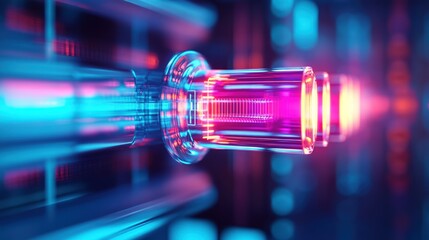 Futuristic glowing tubes in data center