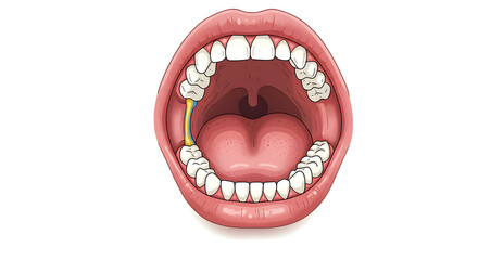 Naklejka premium Open Mouth Dental Illustration with Food Stuck