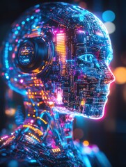 Futuristic humanoid circuit profile illuminating artificial intelligence