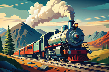 Train Vector Illustration, Train Landscape Vector Illustration