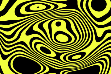 Abstract wave background, black yellow wavy stripes or lines design. Optical art. Eps 10
