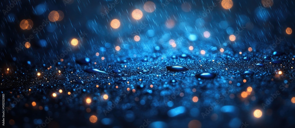 Poster abstract background with vibrant blue and gold bokeh lights, creating a sparkling and festive atmosp
