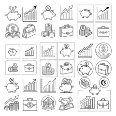 Investment-related icon set that allows line editing