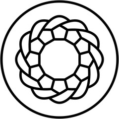 Obraz premium Circular emblem with a complex interwoven design featuring geometric shapes, all contained within a bold outline circle. Clean and modern vector design with isolated background.