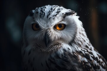 Close-up Portrait of a Majestic White Owl with Vibrant Orange Eyes