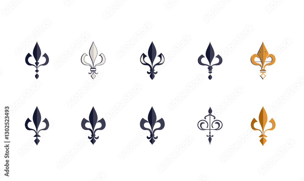 Poster Elegant Fleur-de-Lis Icon Set in Minimalist Flat Vector Style for Branding and Design Projects
