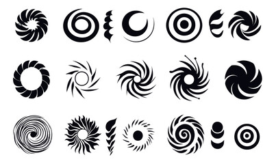 Abstract Spiral Icons and Swirling Designs in Minimalist Vector Art for Creative Graphics